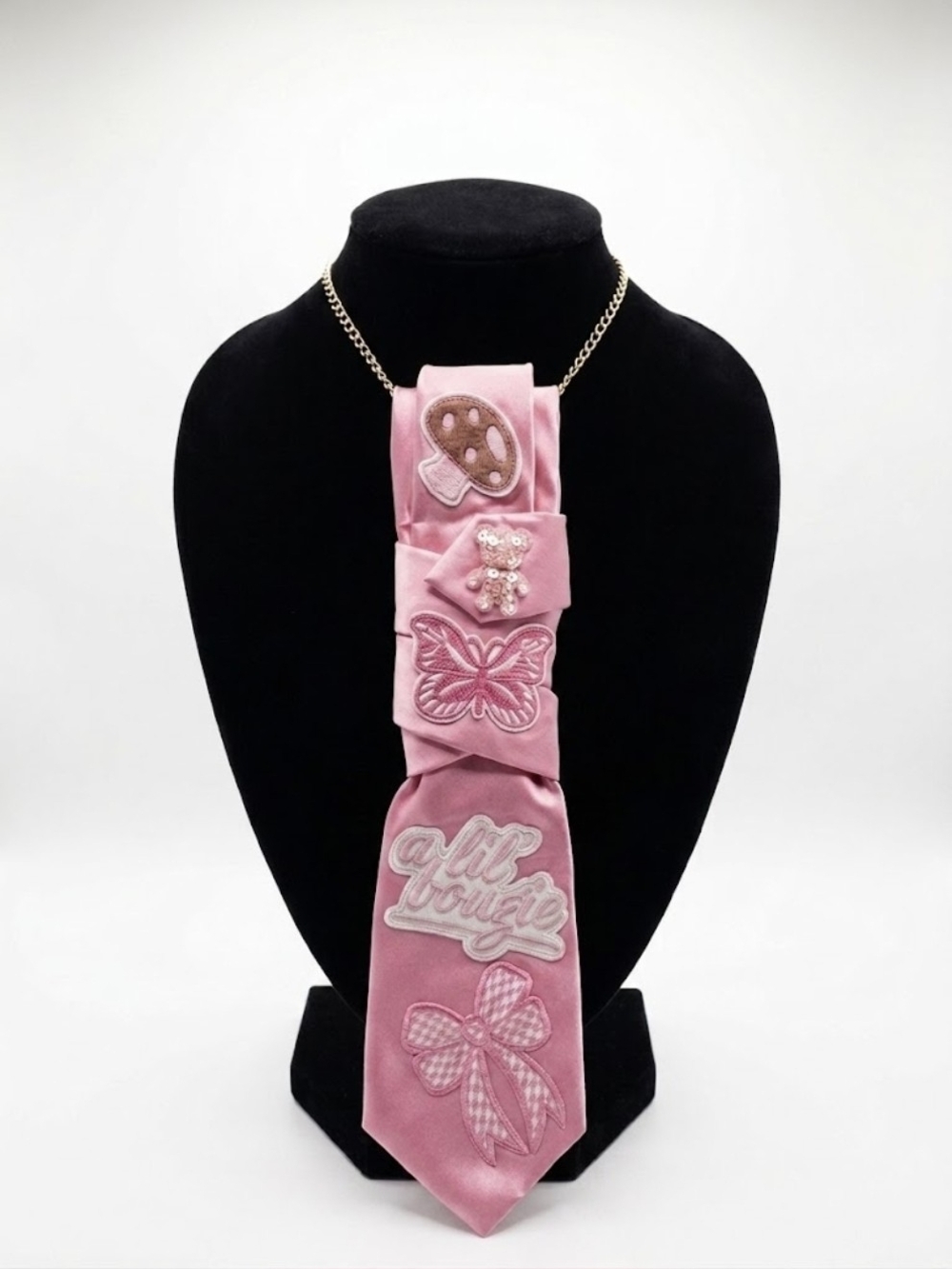Pink Velvet Embellished Statement Necklace Tie - Unbranded